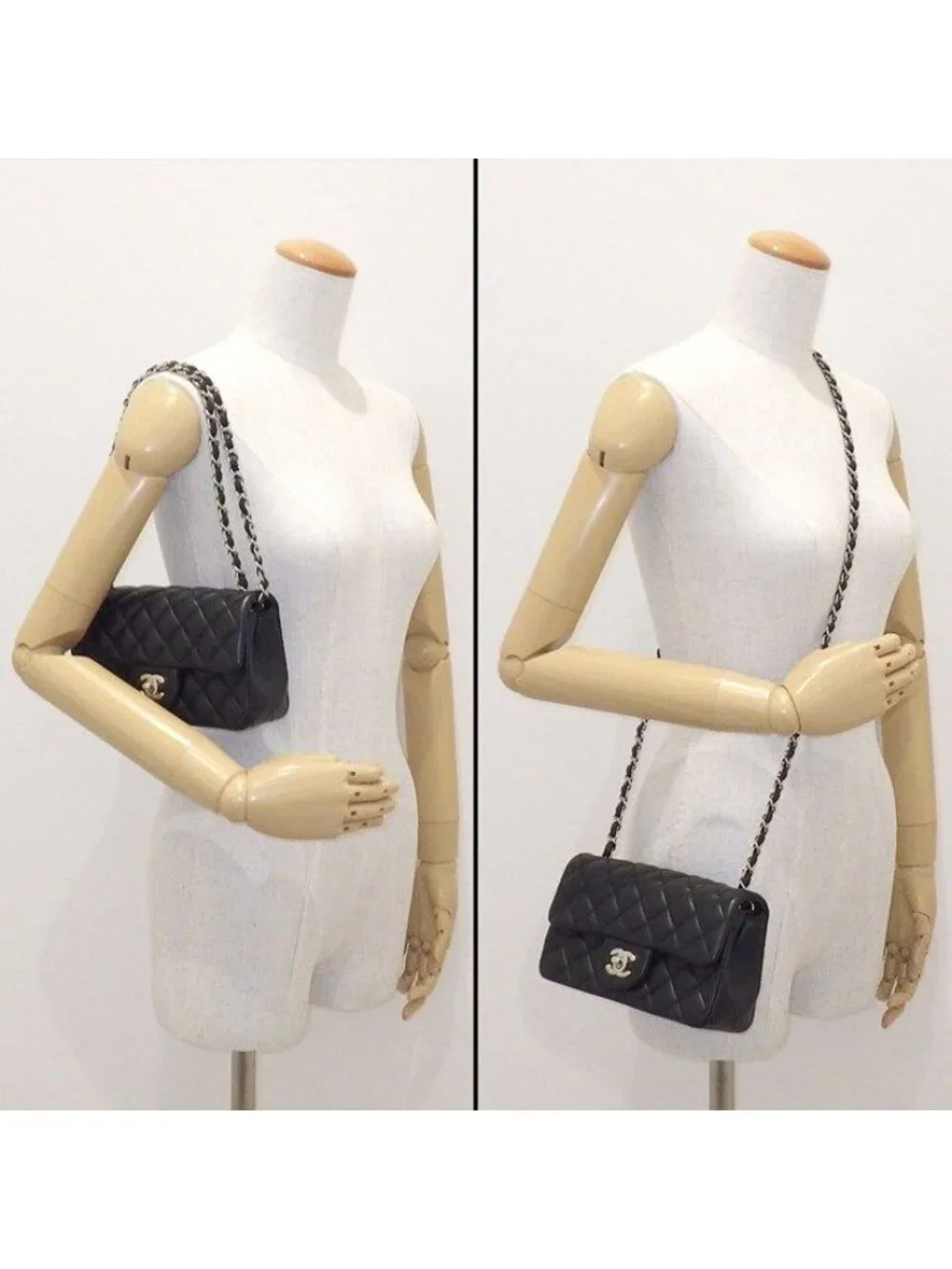 Chanel Shoulder Bag Quilted 20 Mini Classic Black Lambskin Silver
